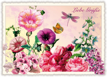 Nostalgiekarte Blumen Liebe Grüße