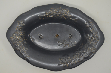 Seifenschale Keramik mit Rosenprägung oval