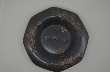 Preview: Seifenschale Keramik mit Rosenprägung rund