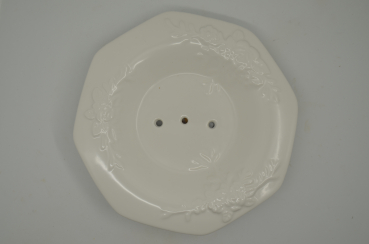 Preview: Seifenschale Keramik mit Rosenprägung rund