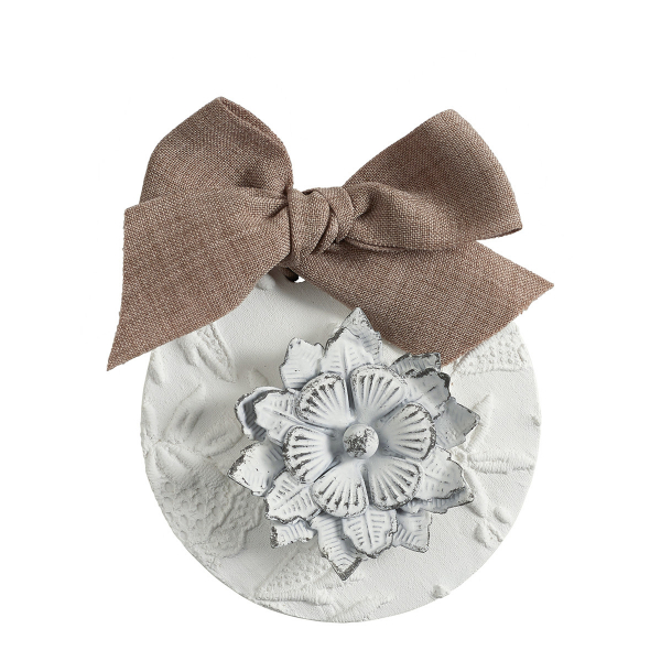 Geschenkpackung Duftstein rund mit Metallblüte und Duftzerstäuber