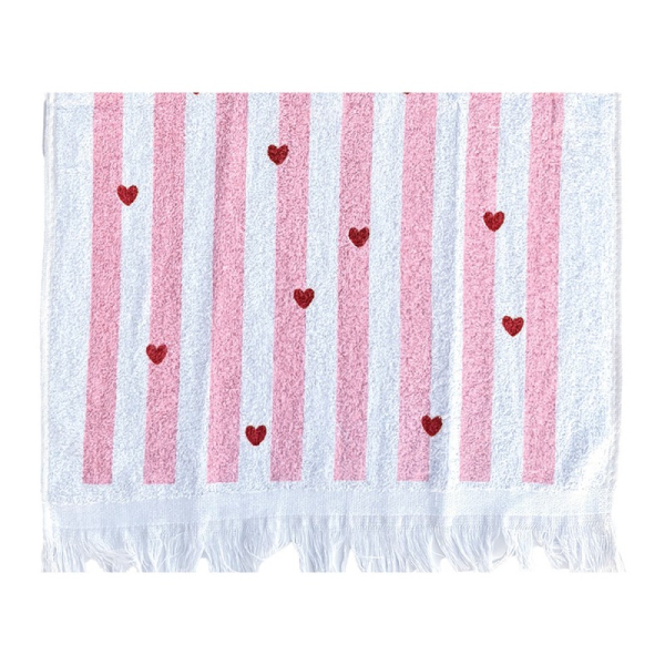 Gästetuch Herzen und Streifen pink