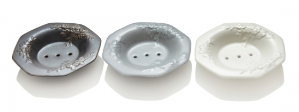 Seifenschale Keramik mit Rosenprägung rund